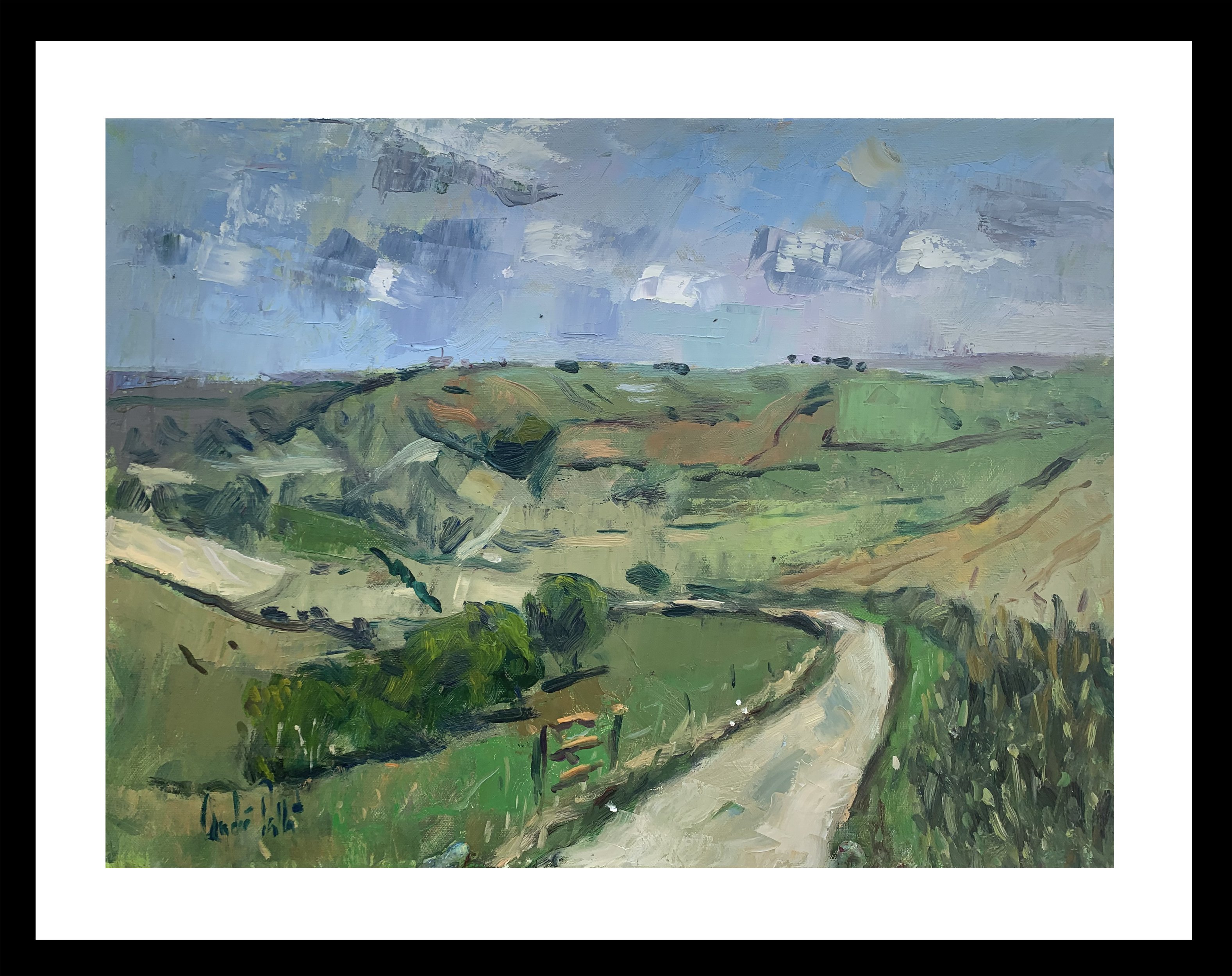 Impressionistic Landscape Oil Painting By Andre Pallat, 28 X 22, The Downs Near Steyning., Original Artwork