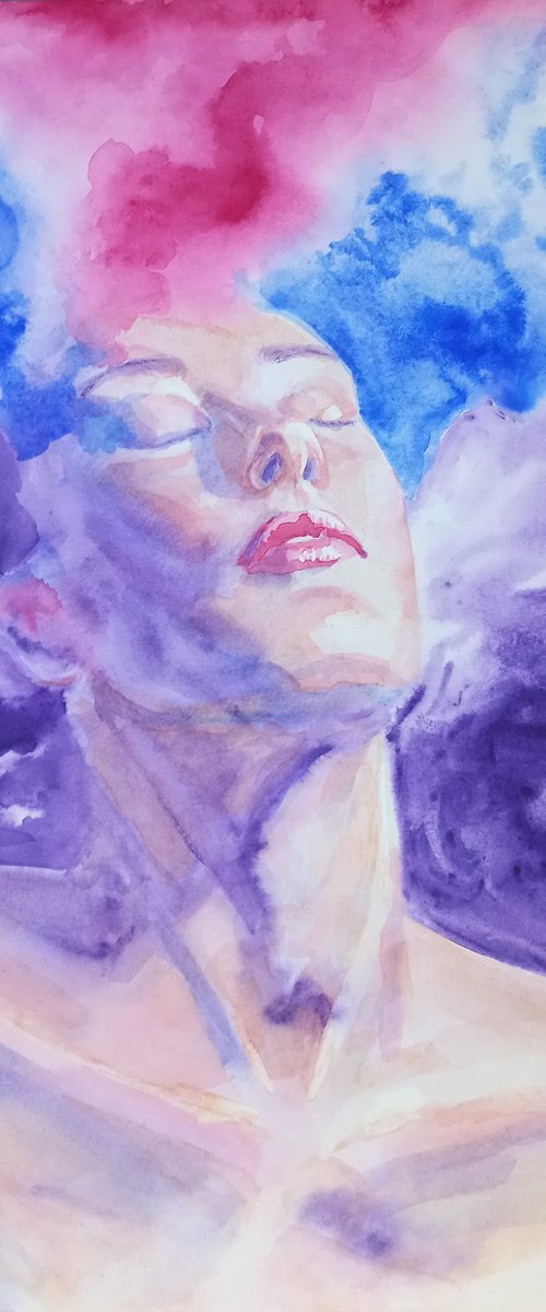 Abstract watercolor portrait 43x39 cm by Tatiana Myreeva