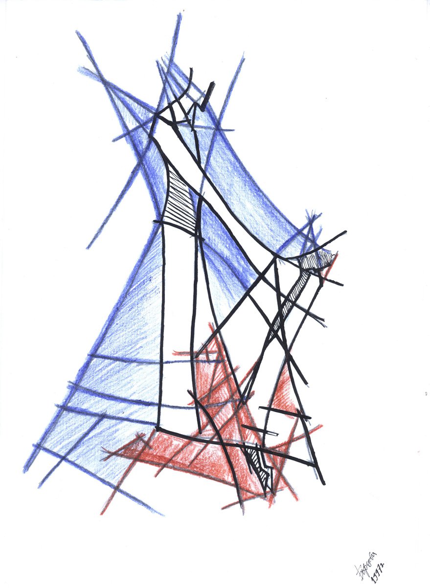 Geometric Portrait Ink Drawing By Kateryna Bortsova, 8 X 12", Relationship Graphic Art, Original Artwork