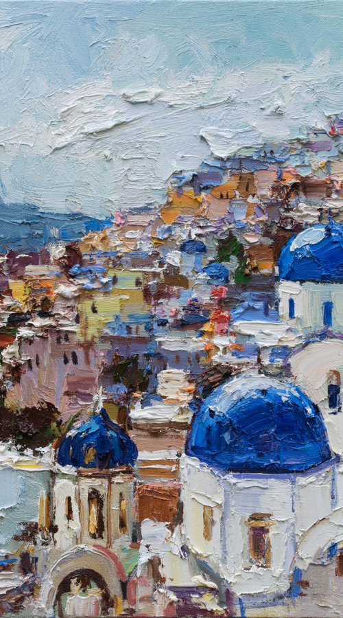 Santorini, Greece Landscape - Original impasto landscape painting by Anastasiia Valiulina