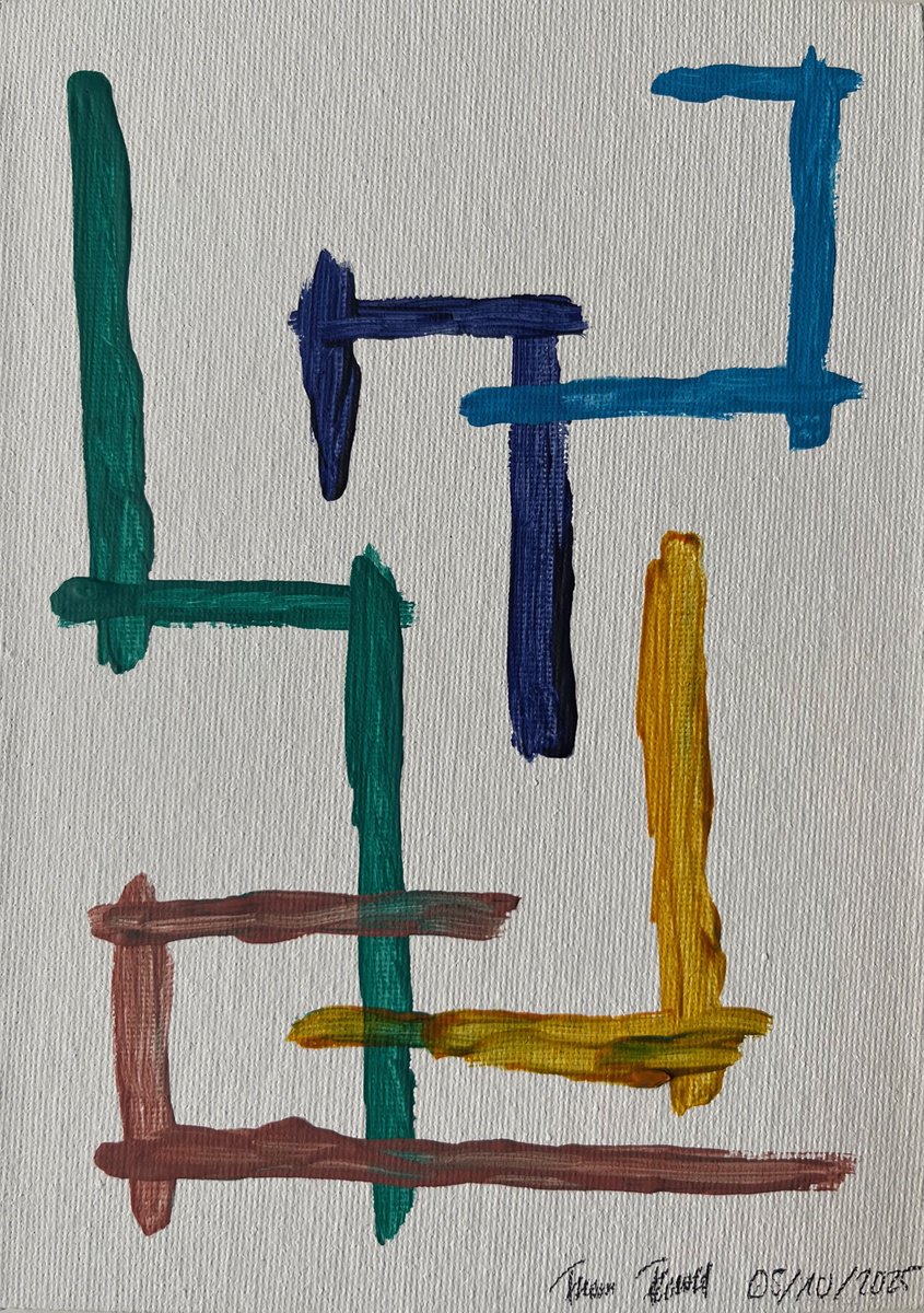 Geometric Abstract Acrylic Painting By Franz Friedel, 6 X 8, Fragments Vi, Original Artwork