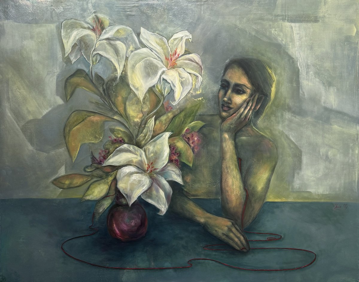 Conversation With Lilies By Yuliia Poraiko, 47 X 37, Artwork For Sale On Artfinder