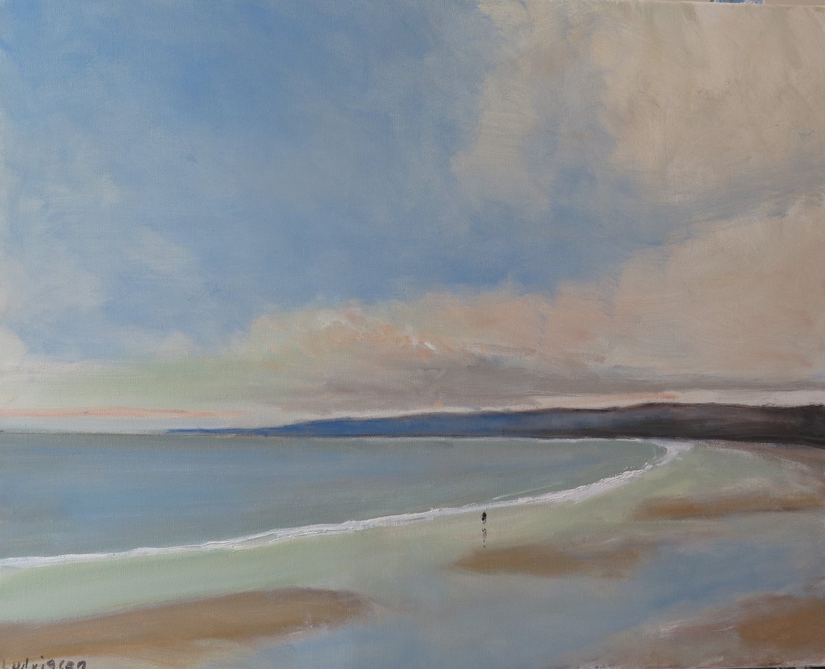 Impressionistic Landscape Oil Painting By Malcolm Ludvigsen, 30 X 24", Filey Bay, Feb 3, Original Artwork