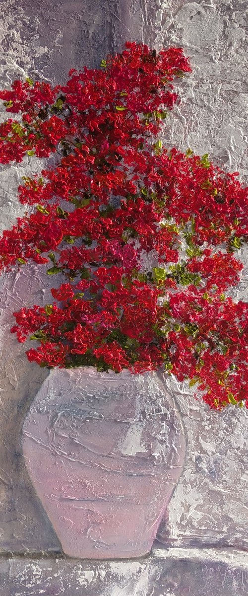 Red Flowers in a White Vase by Liubov Samoilova