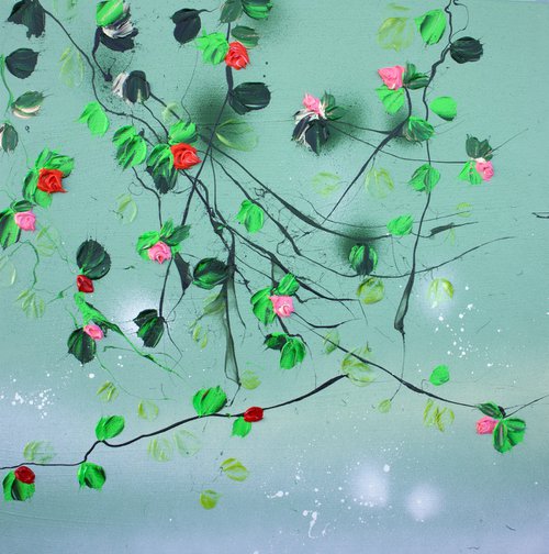 "Green Romance III" floral textured painting by Anastassia Skopp