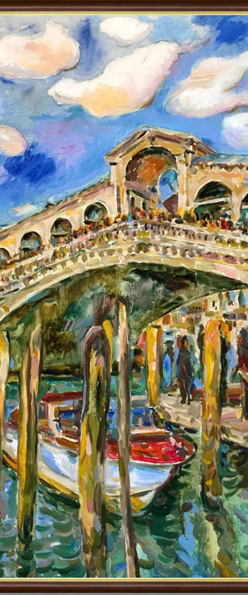 VENICE, RIALTO BRIDGE - Venice cityscape, landscape  - original painting, oil on canvas, architecture, bridge, water, love, vacations , interior home decor by Karakhan