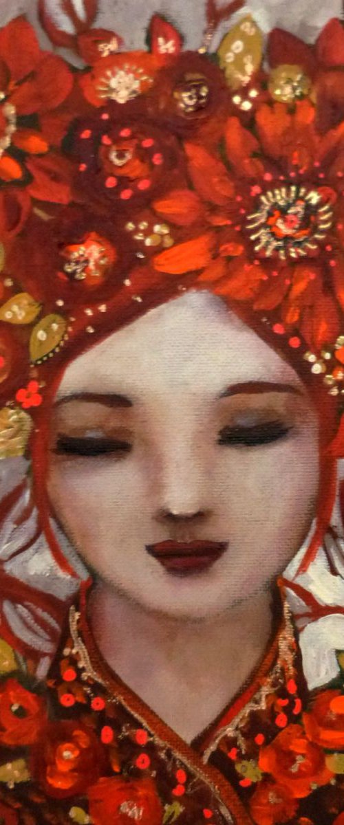 Flora in autumn acrylic painting by Loetitia Pillault