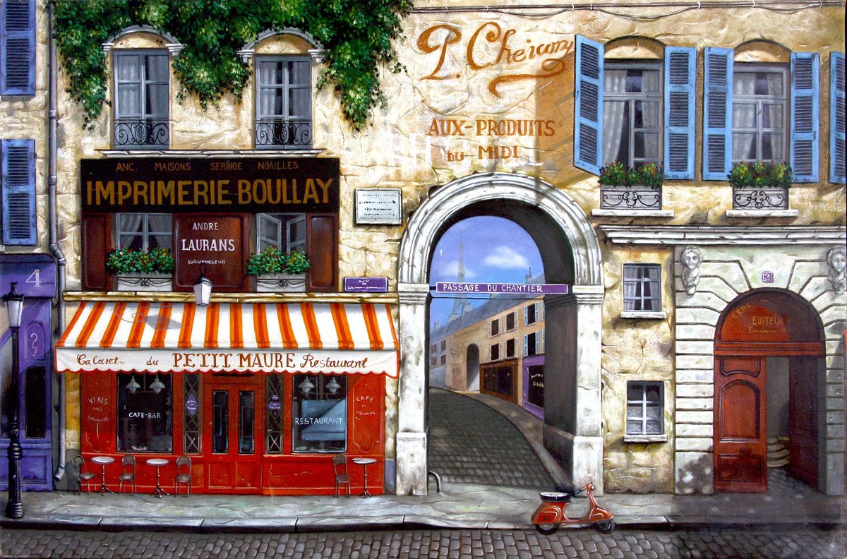 Typical Old Time Paris Street  (Circa> mid XXth century) by GOUYETTE jean-michel