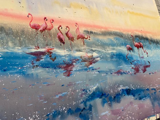 Watercolor “Flamingos Heaven no.2” perfect gift