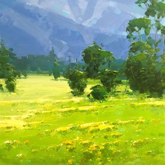 Summer Time, Landscape Original oil painting, Large Size, One of a kind Signed with Certificate of Authenticity