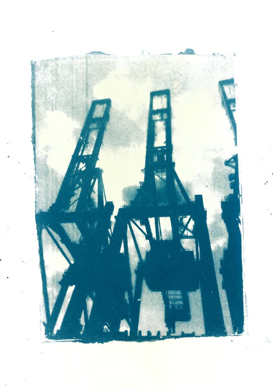 Cyanotype - Hamburg Harbour Cranes - 1/5