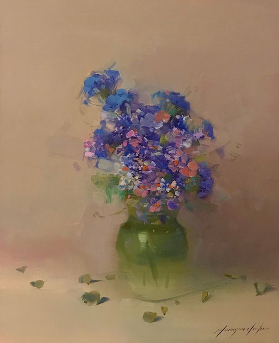 Vase of Flowers, Oil painting, One of a kind, Handmade artwork