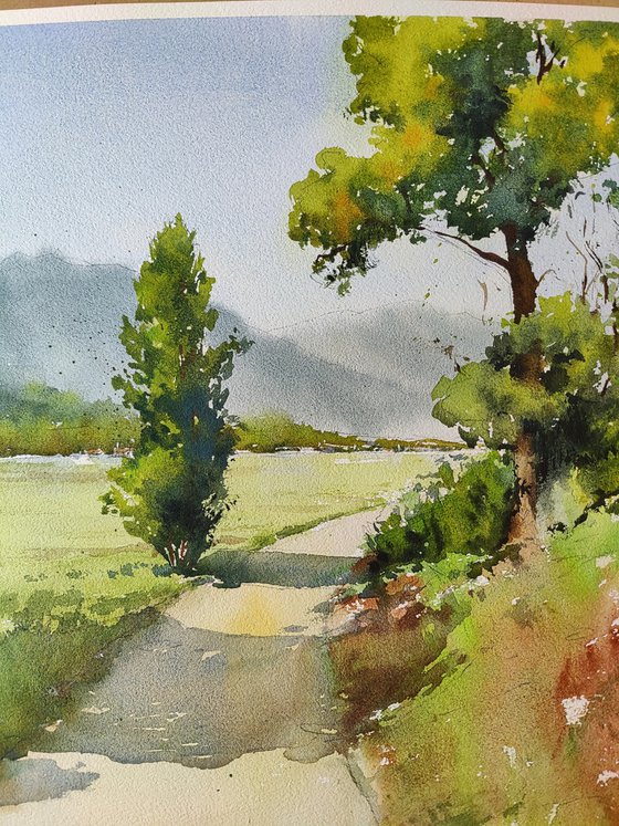 Bohinj valley, Slovenia nature, Original watercolor painting, Impressionistic landscape