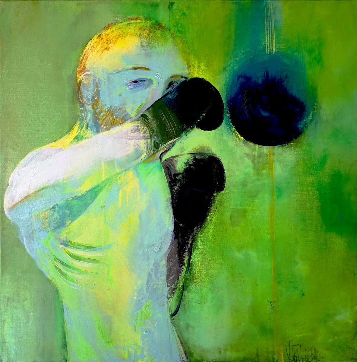 Impressionistic Portrait Acrylic Painting By Victor Tkachenko, 24 X 24", Practice Makes Perfect, Original Artwork