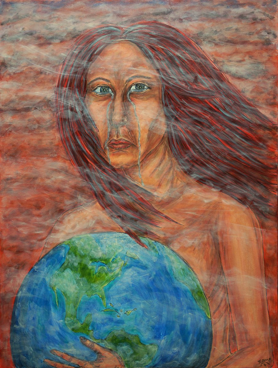 Portrait Oil Painting By Kim Jones Miller, 30 X 40", Gaia Weeps, Original Artwork