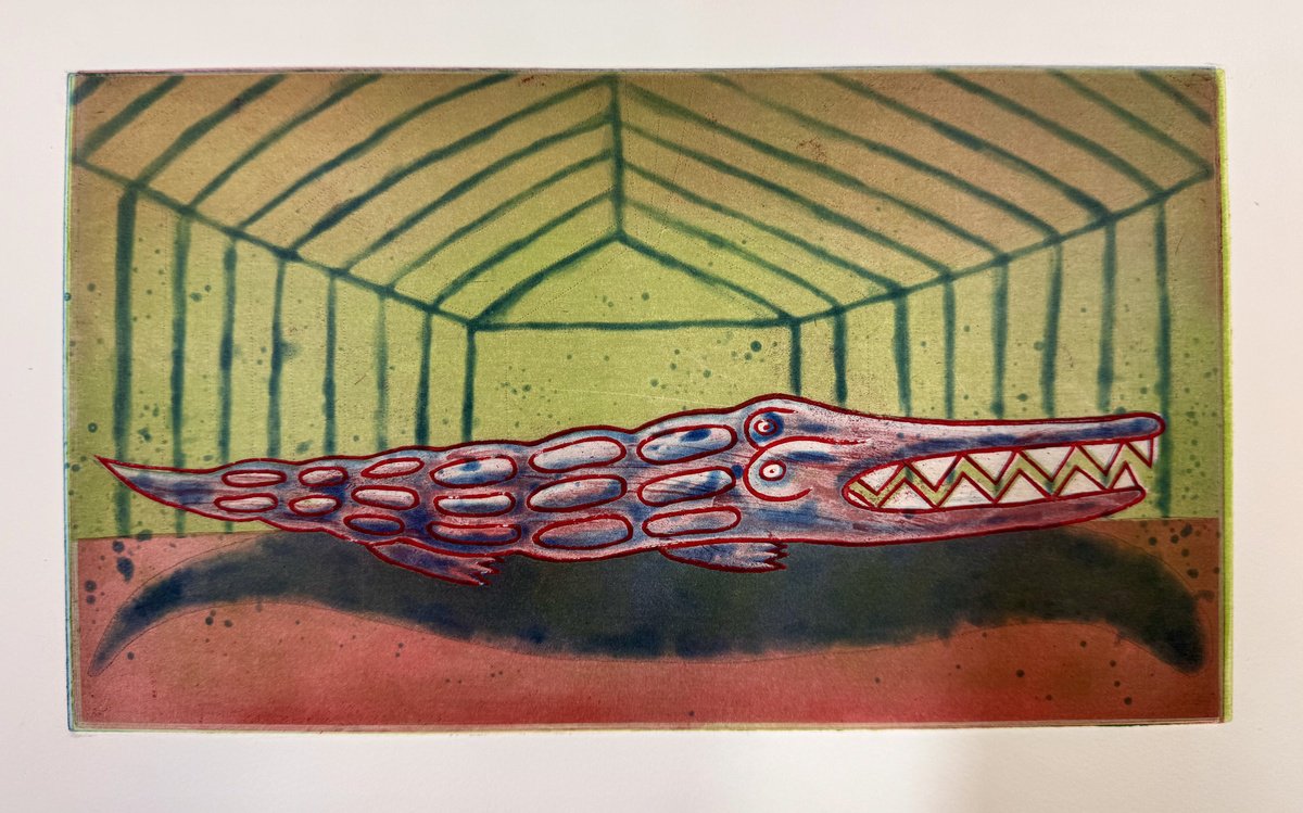 Graphic Animal Etchings & Engravings By Katya Timoshenko, 15 X 10", What A Croc, Original Artwork