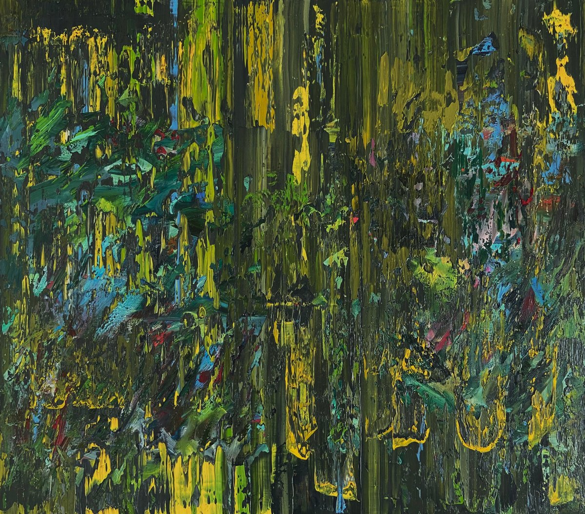 Abstract Oil Painting By Junija (Yuna) Galejeva, 31 X 28", Green, Original Artwork