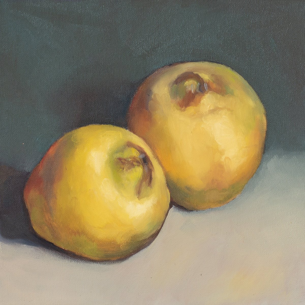 Impressionistic Still Life Oil Painting By Katsiaryna Ozdemir, 8 X 8", Two Quinces, Original Artwork