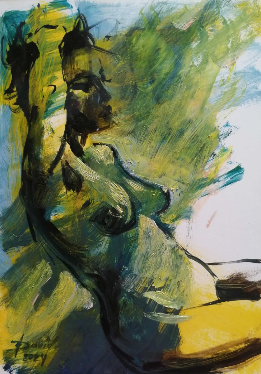 Nude-study female oil on paper by Olga David