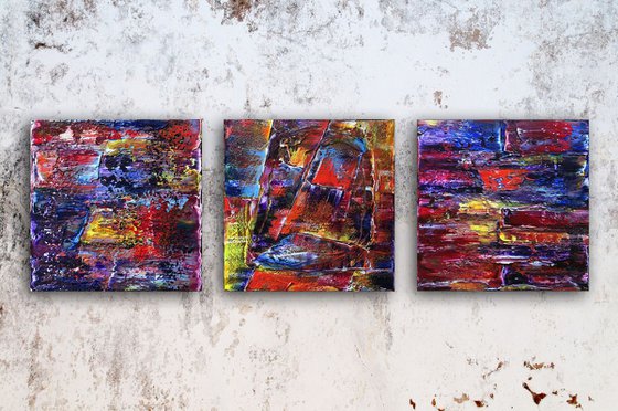 "Deep In Thought" - FREE WORLDWIDE SHIPPING - Original Large PMS Abstract Triptych Oil Paintings On Canvas - 60" x 20"