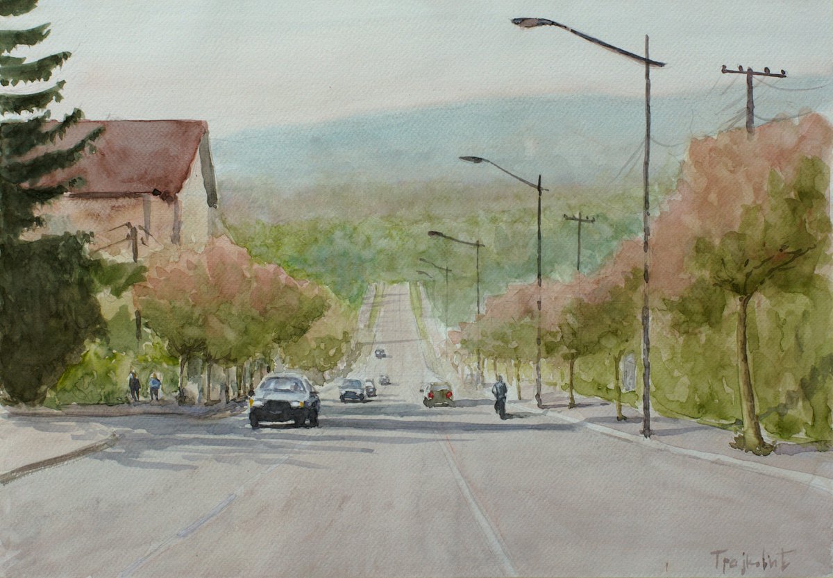 Impressionistic Cityscapes Watercolour By Dejan Trajkovic, 20 X 14, Entrance, Original Artwork
