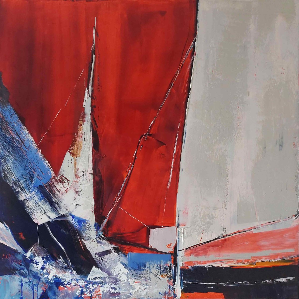 Abstract Landscape Oil Painting By Michael Hemming, 33 X 33", Lava, Original Artwork