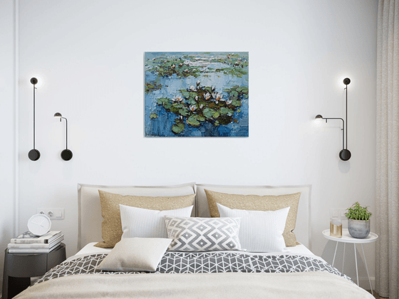 Water Lilies -Pond flowers  Impasto Original Oil painting