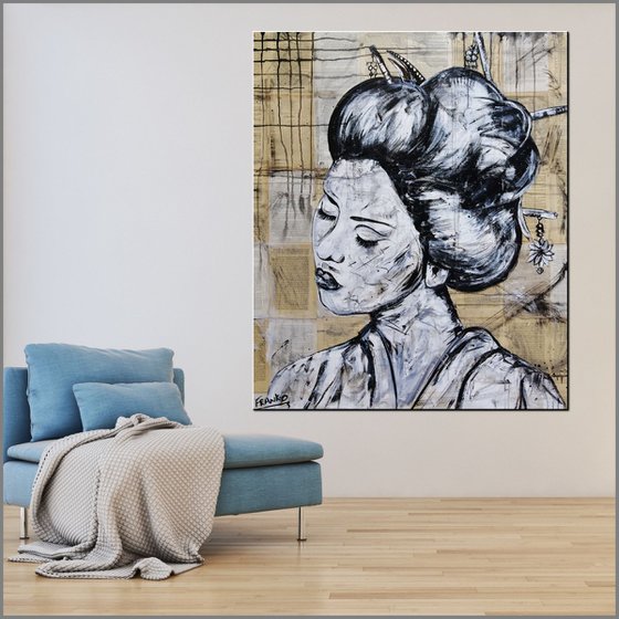 Geisha Study #3 120cm x 100cm Geisha Book Page Urban Pop Art