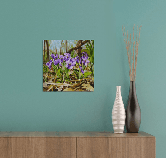 Sweet Violet in the Spring Forest, Woodland Scenery, Realistic Floral