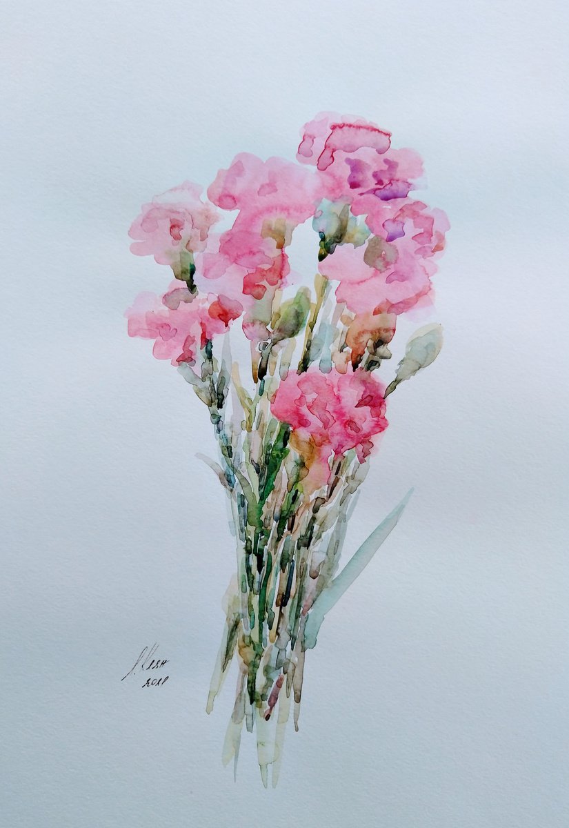 Carnations. Original watercolour painting. by Elena Klyan