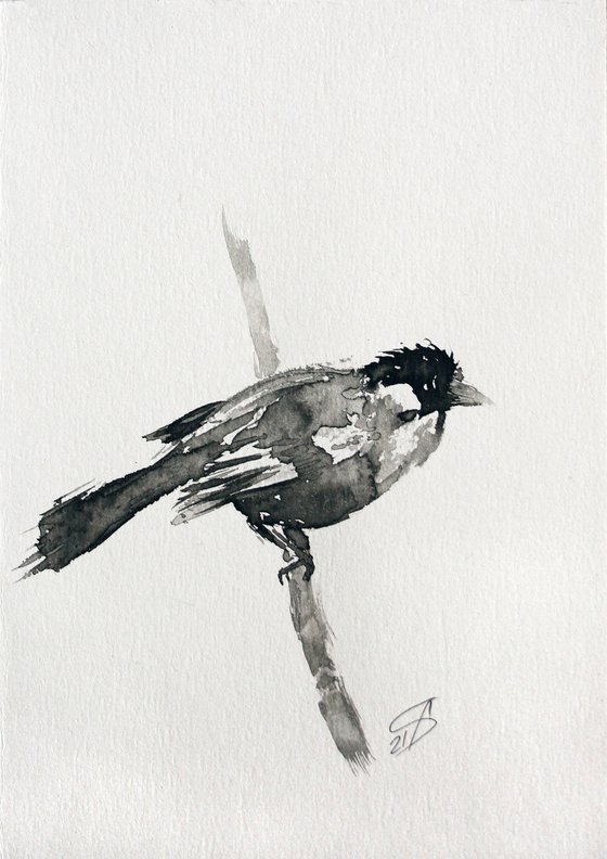 Bird I. Ink /  From my a series of mini works BIRDS /  ORIGINAL PAINTING
