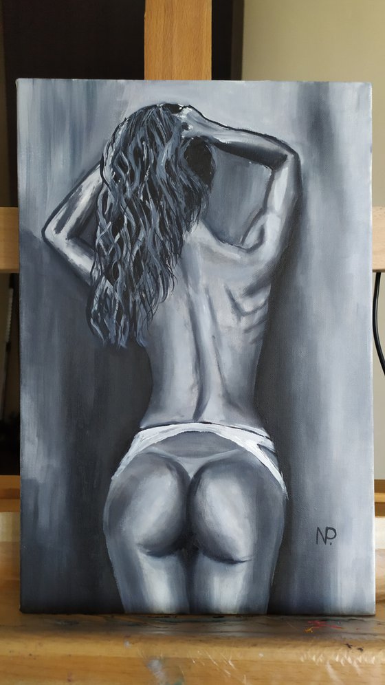 In dreams, erotic nude oil painting, Gift idea, black and white oil painting