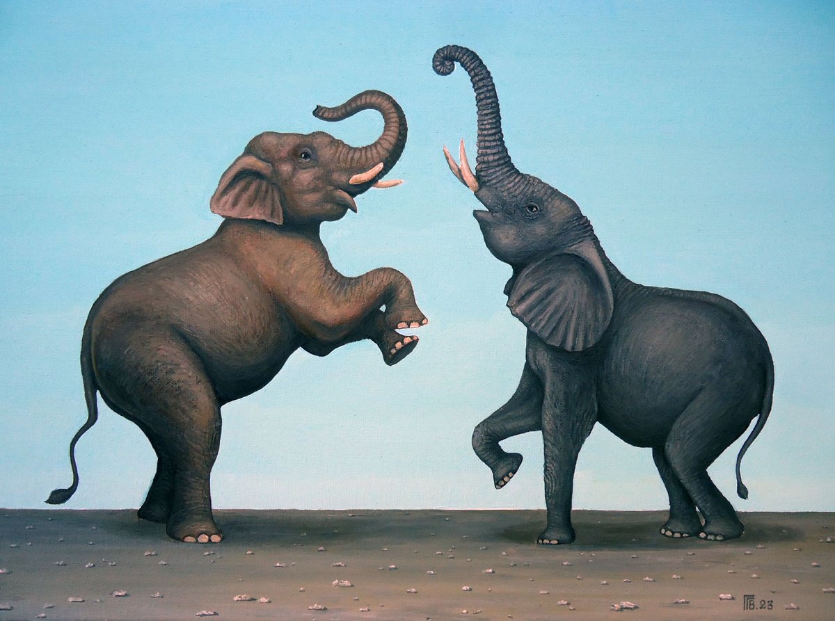 Photorealistic Animal Oil Painting By Grigor Velev, 18 X 14, Cultural Diplomacy, Original Artwork