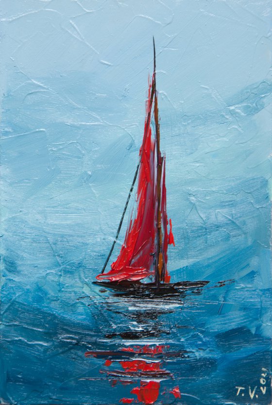 Sailboat. Oil painting. Seascape.