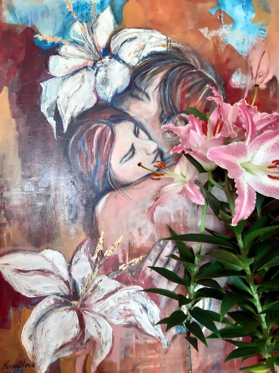 "Lilies",  original acrylic painting, 60x80x2cm