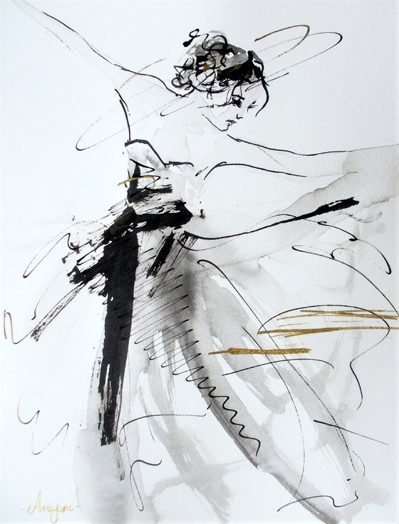 Ballerina  ink drawing series-Figurative drawing on paper