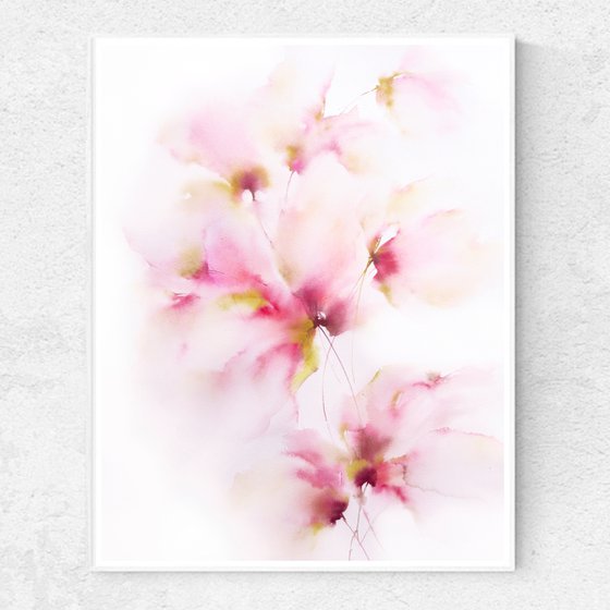 Romantic floral art, watercolor delicate flowers Lightness