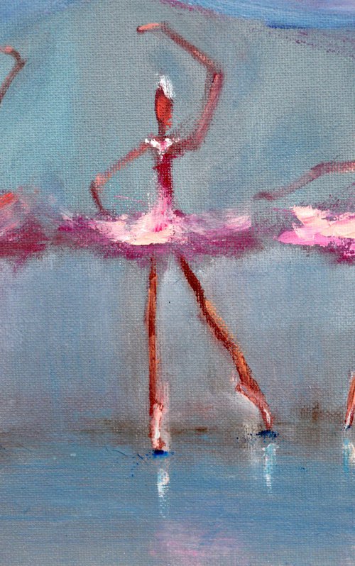 Funny pink ballerinas. Miniature  impasto oil by Elena Lukina