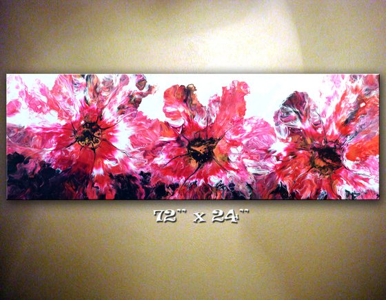 Red Flowers - Large Painting 72" x 24"