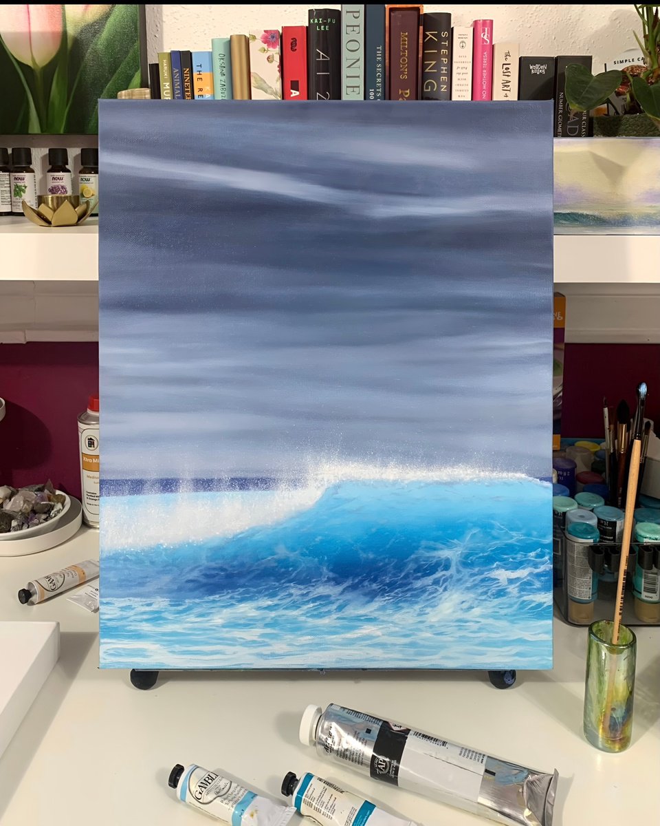 Photorealistic Landscape Oil Painting By Alla Kallass, 16 X 20, The Light Within. Crashing Wave, Original Artwork