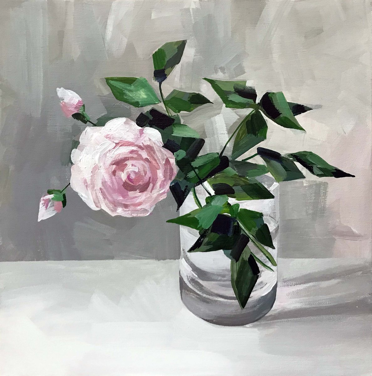 Lonely pink rose. one of a kind, handmade artwork, original painting. by Galina Poloz