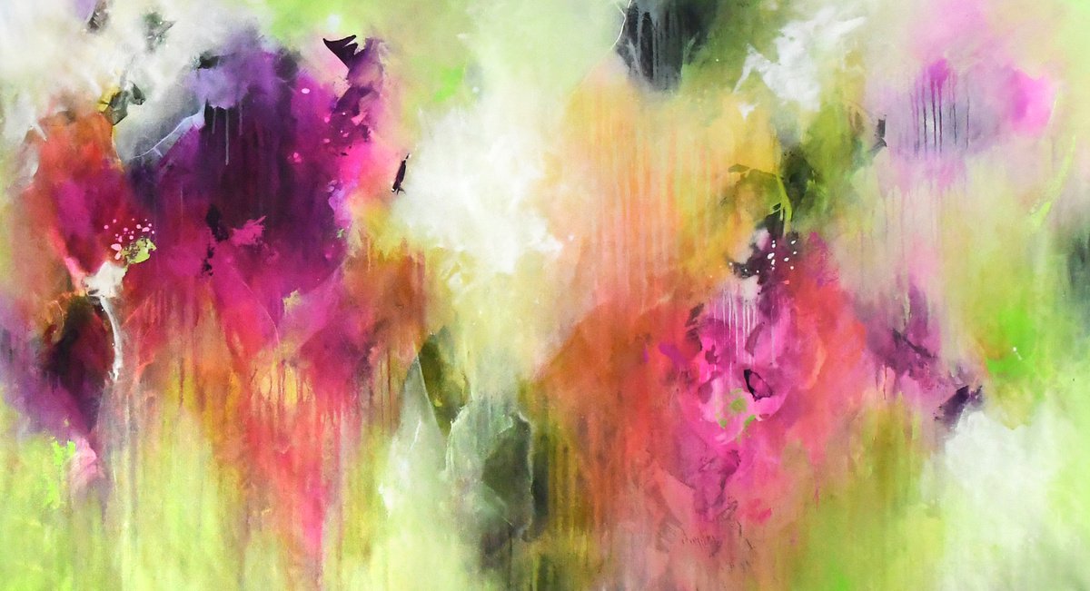 Abstract Acrylic Painting By Kirsten Handelmann, 83 X 46", Sunspot Melody, Original Artwork