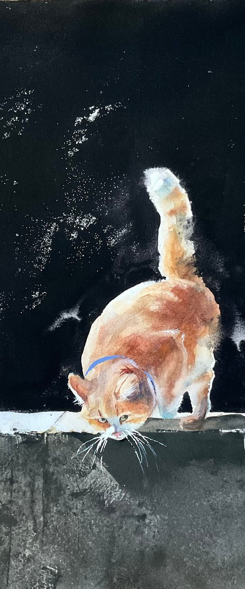 "Ginger cat" watercolor portrait by Irina Bibik-Chkolian