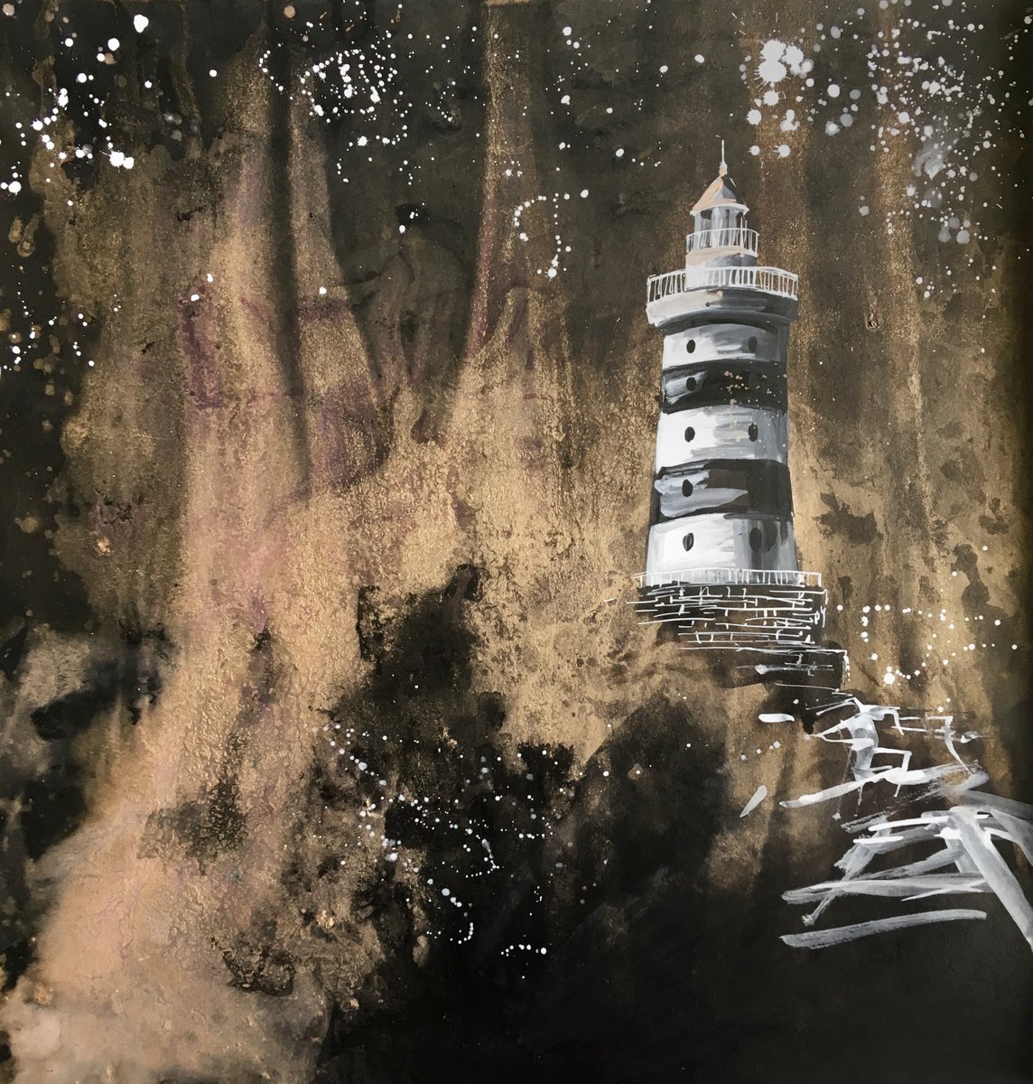 Abstract Landscape Giclee Print By Valeria Golovenkina, 16 X 16", Lighthouse 2, Original Artwork