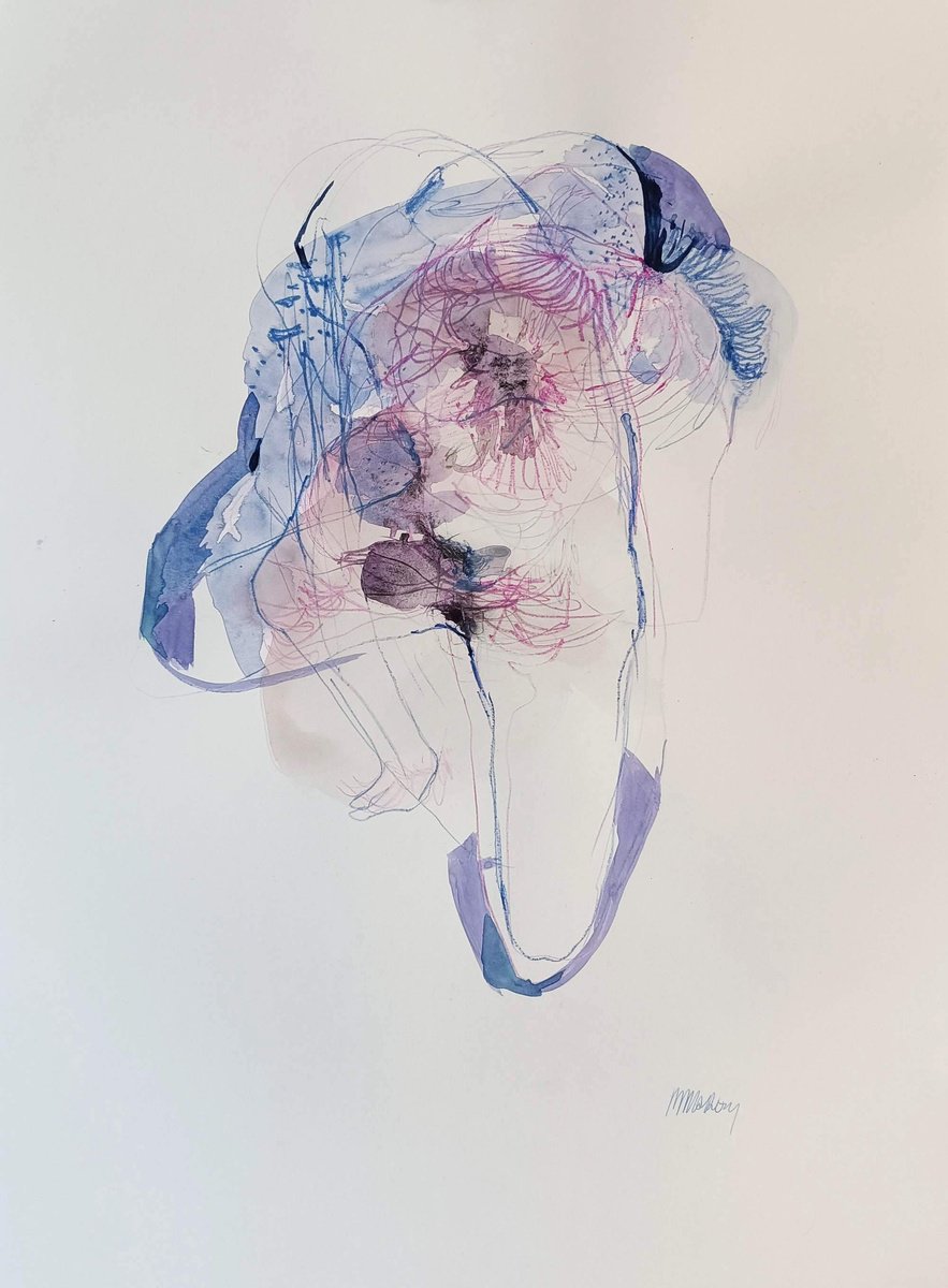 Surrealistic Botanical Watercolour By Magdalena Morey, 17 X 23", Blossom Keepers 3, Original Artwork