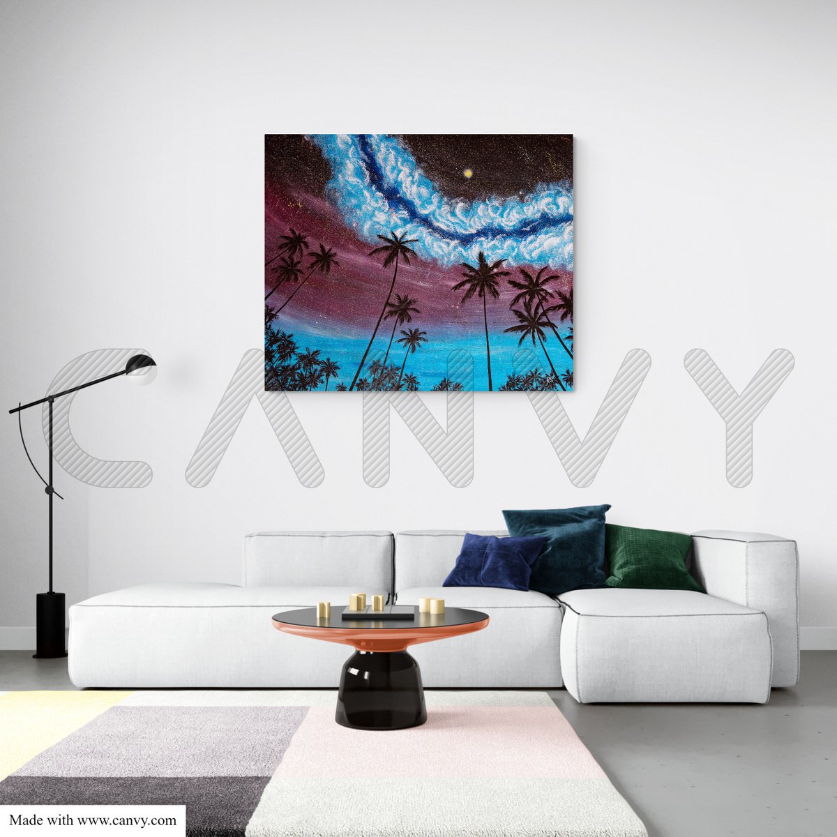 FANTASTIC STARLIGHT - large tropical landscape, palm trees, shining star, moonlight by Rimma Savina