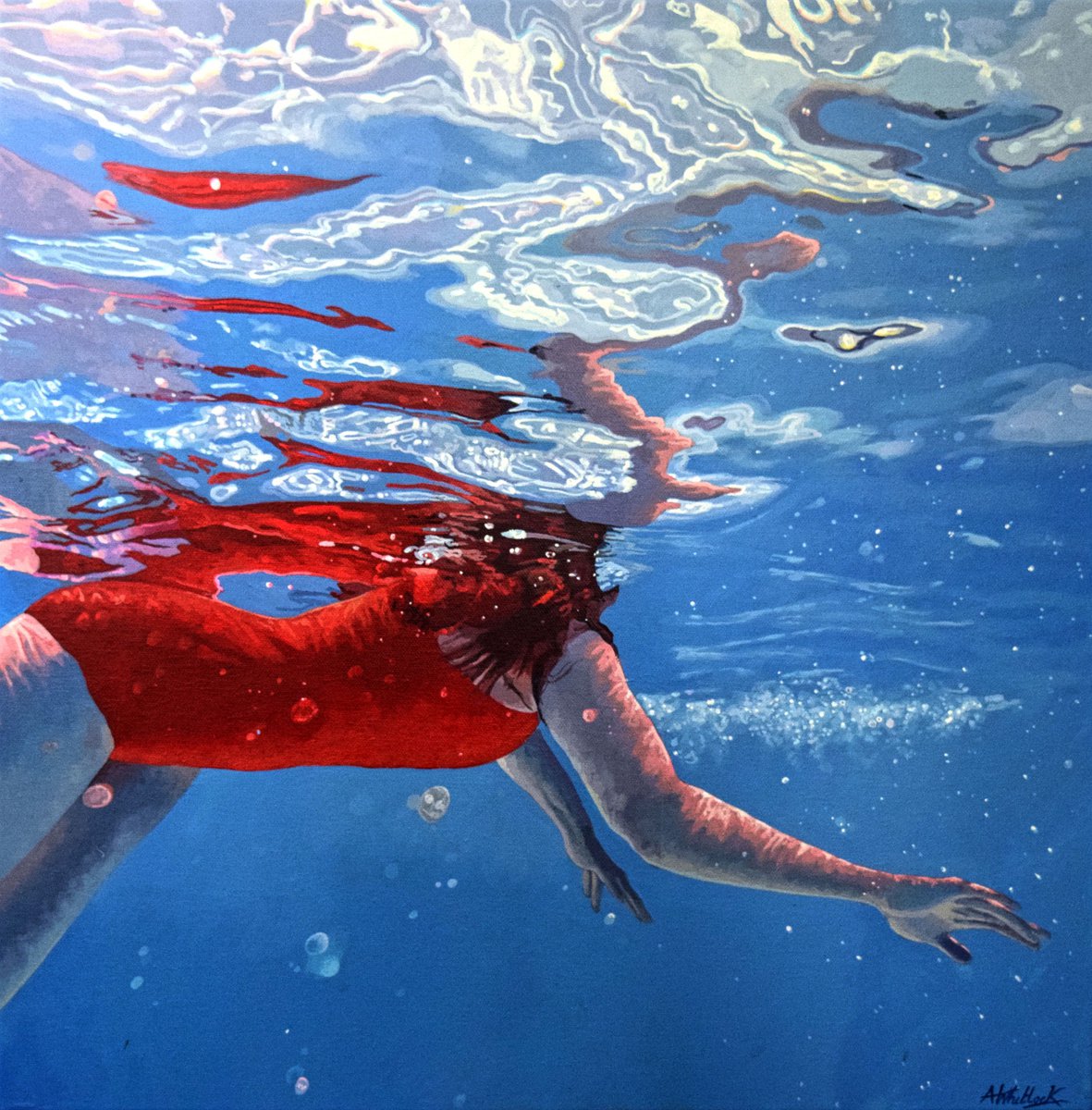 Crimson Dream - Swimming Painting by Abi Whitlock