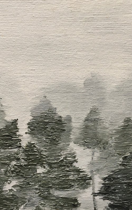 Smog City (Kyiv fog) - Free Shipping, small oil painting by Diana Lozko