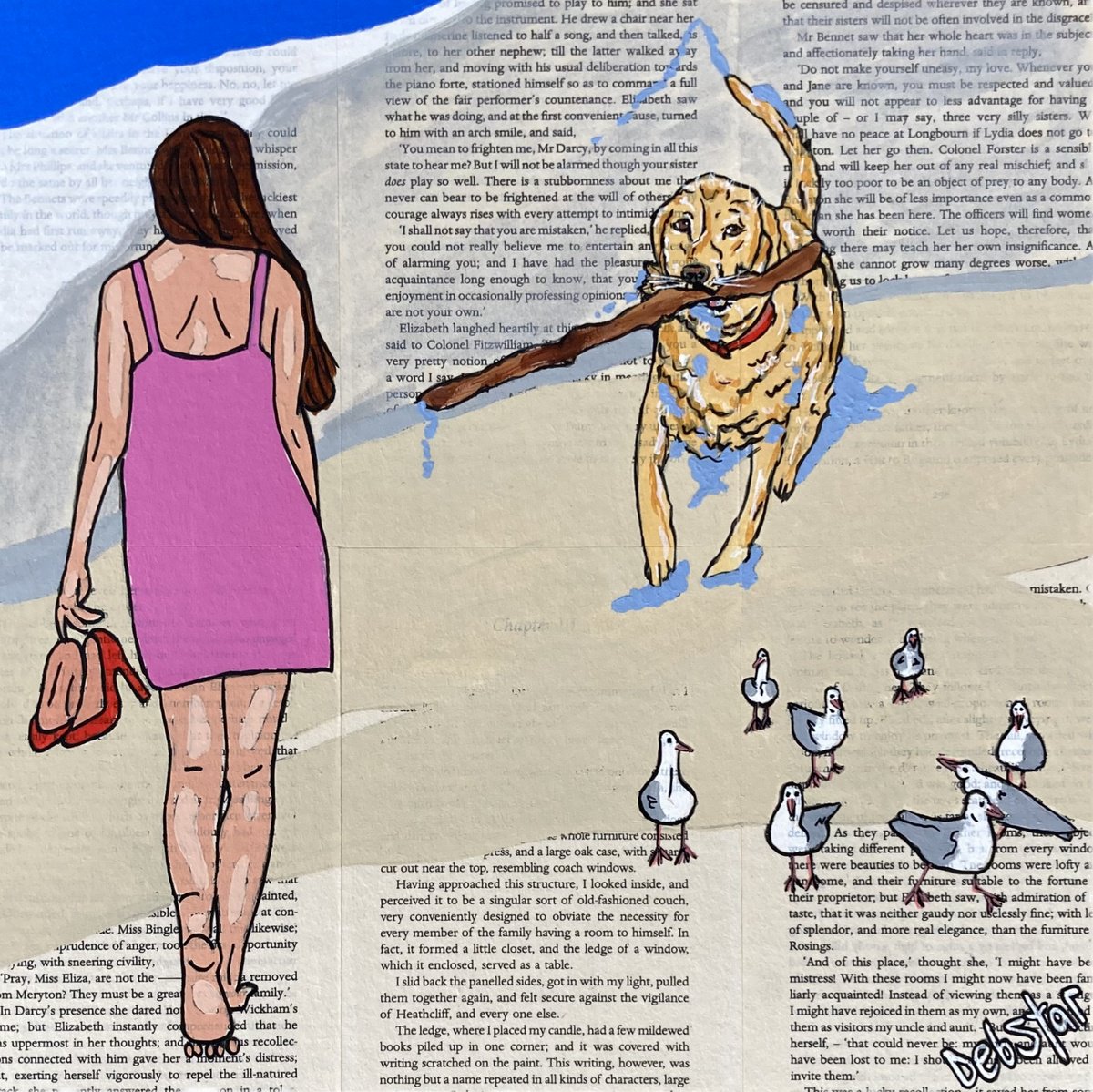 Illustrative Acrylic Painting , Dog Days Fetch 2 30Cm X 30Cm By Deborah Lang, 12 X 12, Artwork For Sale On Artfinder