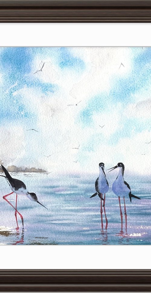 Seascape Wild birds Sunset by Yuliia Sharapova